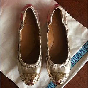 Tory Burch Cap Toe Ballet Cami Metallic Flats 8